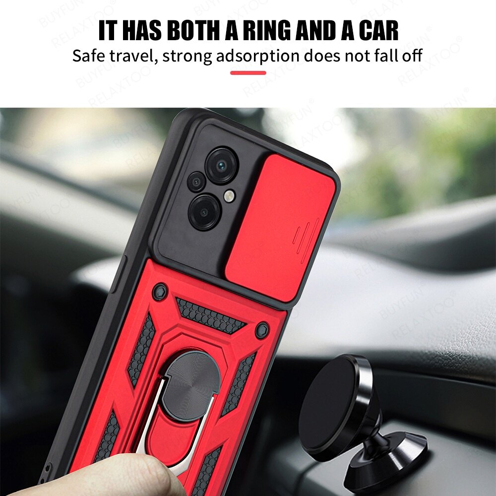 For Xiaomi Poco M5 M5s PocoM5 Shockproof Armor Phone Case Business Push Pull Camera Protection Case With Metal Ring Holder Bracket Hard Back Cover casing