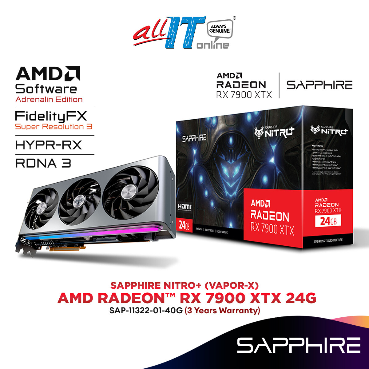 Sapphire Nitro Amd Radeon™ Rx 7900 Xtx Vapor X Gaming Oc 24gb Gddr6