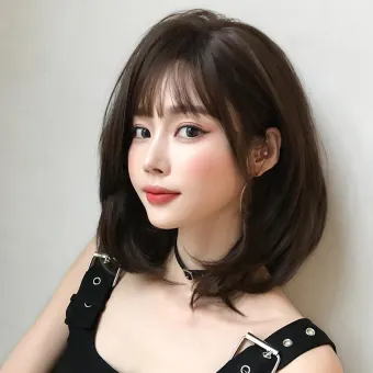 Short Curly Wig With Bangs Bob Wigs Medium Length Wigs Full Wig