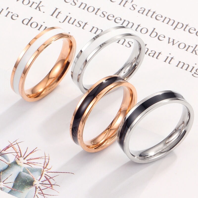Nhẫn Phong Cách Hàn Quốc Đen Trắng 18K, Dành Cho Cặp Đôi
