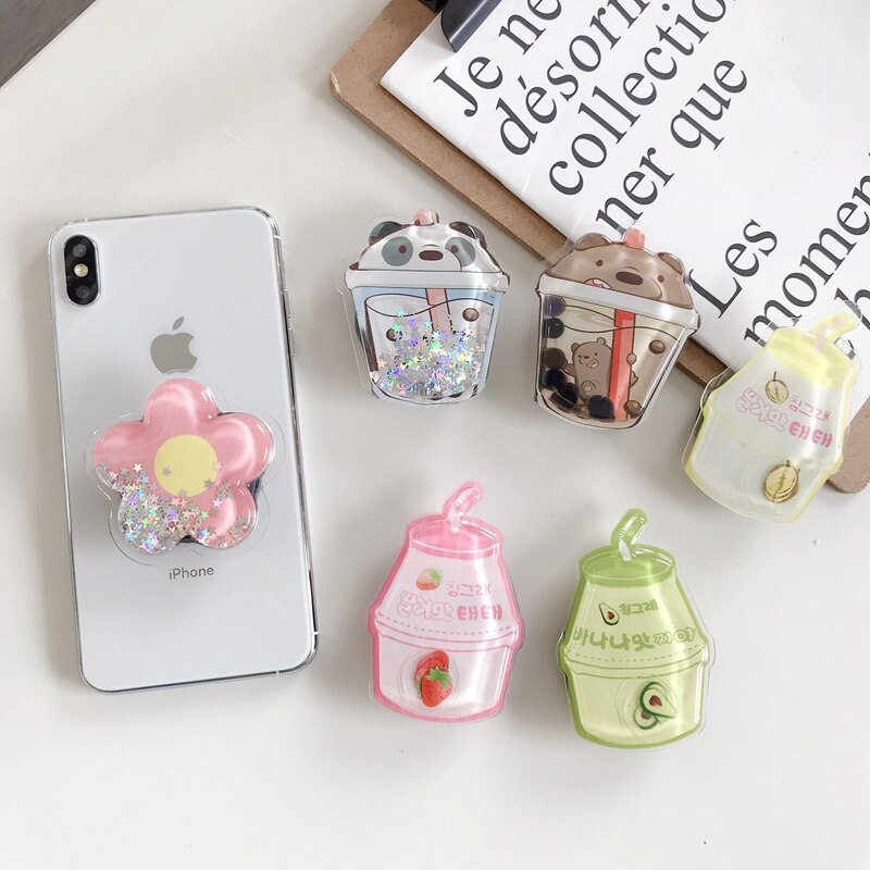 Squishy Cartoon Quicksand Liquid Lovely Kids Phone Holder Portable Bracket Adjustable Folding Stander for iPhone Xiaomi Huawei