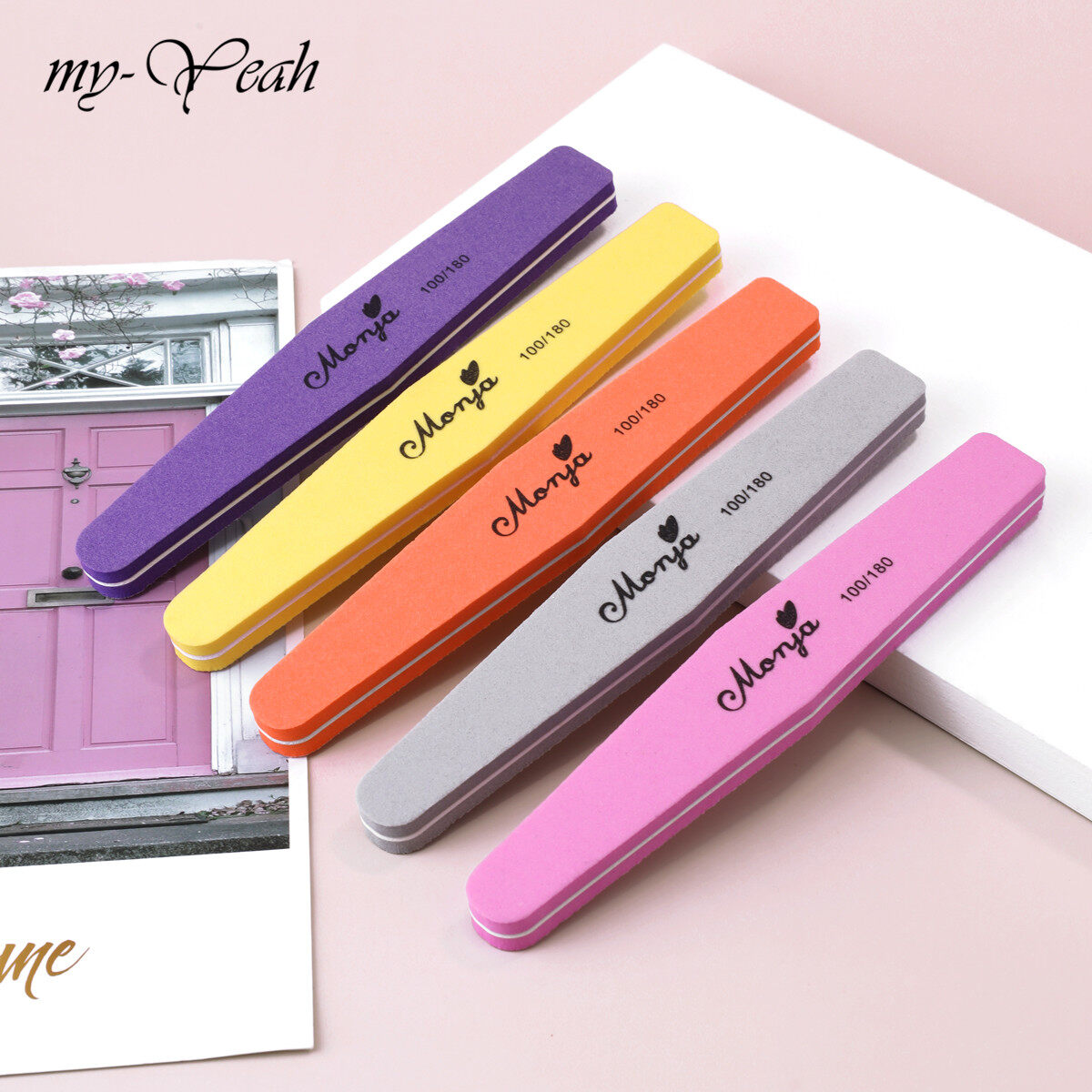 Myyeah 1/5/10Pcs Double Side Grit 100/180 Nail Art Files Block Buffer buffing Sanding Washable Sponge French Gel Polish Tips Shaped Polishing
