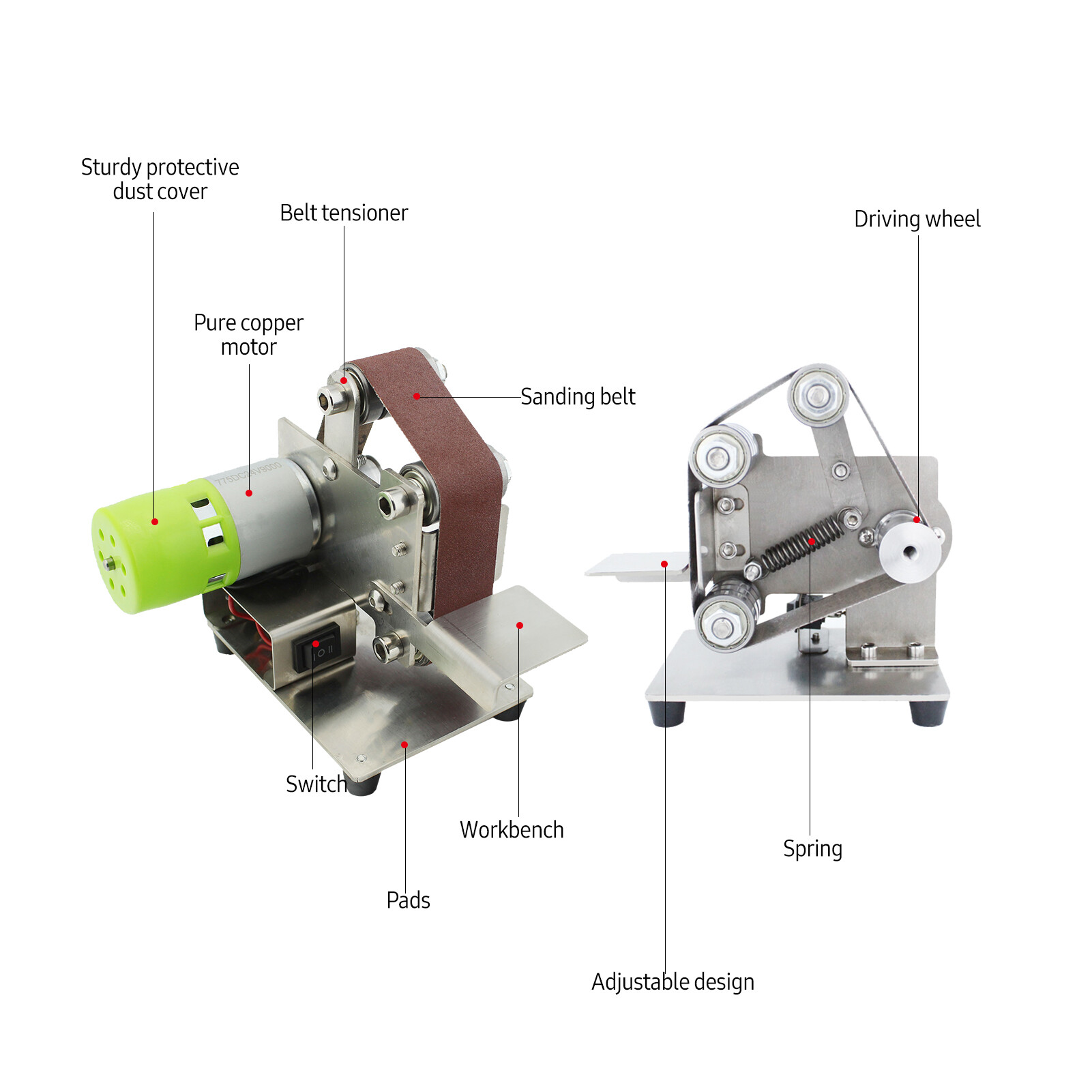 Meterk Mini Belt Sander Electric Sanding Polishing Grinding Machine 7 Variable Speed with 10 Sanding Belts for Polishing Wood Acrylic Metal (Belt Size: 30*330mm)