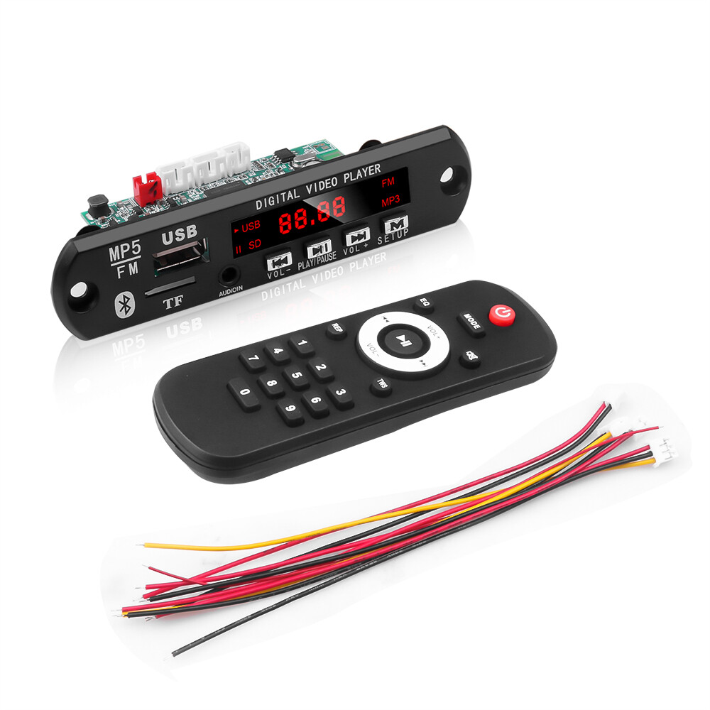 Bluetooth MP5 Decoder Board DC 12V Wireless Bluetooth 5.0 Audio Video MP5 Player Decoding Module Support USB TF FM Radio MP3 WAV MP4 MP5 Audio Video Function With Remote Control