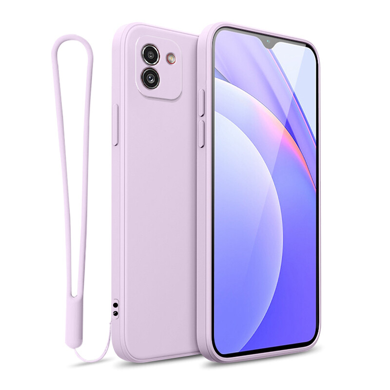YBD case For Samsung Galaxy A03 Accurate camera hole protection Casing ,Thin Soft Liquid Silicone Cover Candy Color Cases with free phone Lanyard