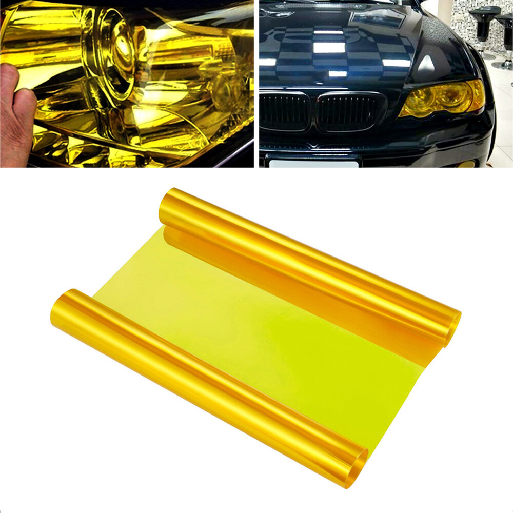 AUTOHM 30 x 120cm Yellow Tint Film Fog Tail Light Headlight Tinting Car Van Wrap Sheet Car Motorcycle