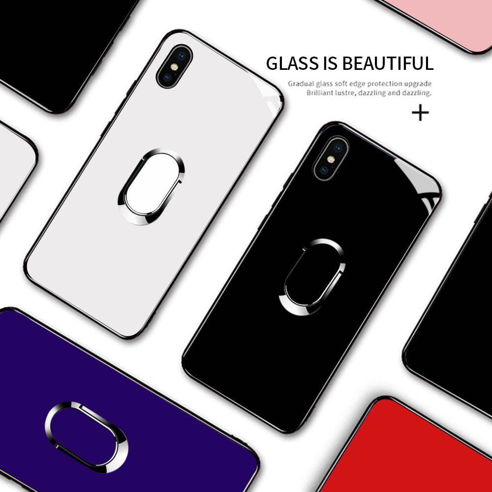 For Samsung Galaxy J7 Plus \ C8 \ J7310 \ C7 2017 Luxury Solid 360 Rotatable Magnetic Ring Holder Stand Case J7+ Tempered Glass Casing Protective Phone Back Shockproof Cover