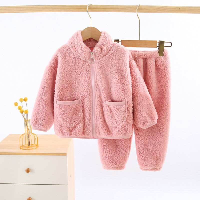 Children's pajamas, winter clothes, plush, thickened, warm, home clothes, two-piece pajamas