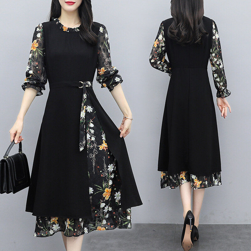 Chiffon casual sleeve hot sale long dress