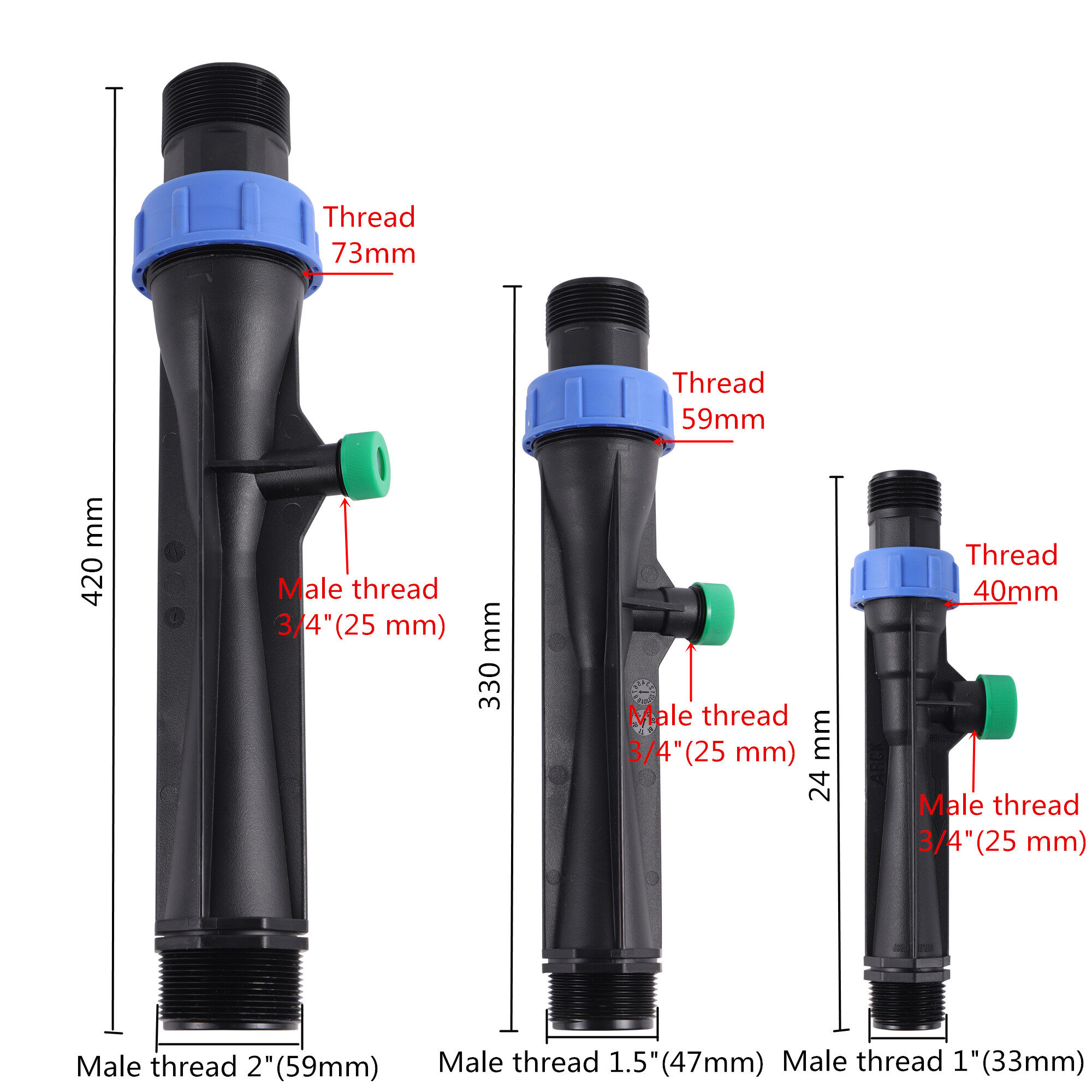 Đầu hút to 1 "/1.5"/2 "đầu đực Venturi thụ tinh Kit Tự động phân bón Injector vòi phun nhỏ giọt thủy lợi phụ kiện