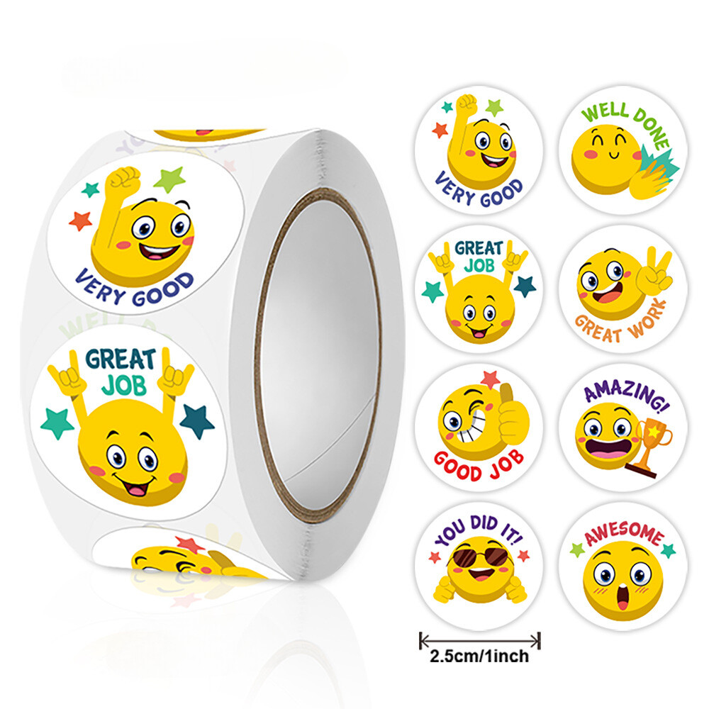(Raeady stock)Smiley Roll Stickers Self-adhesive Cartoon Stickers for Teachers and Children