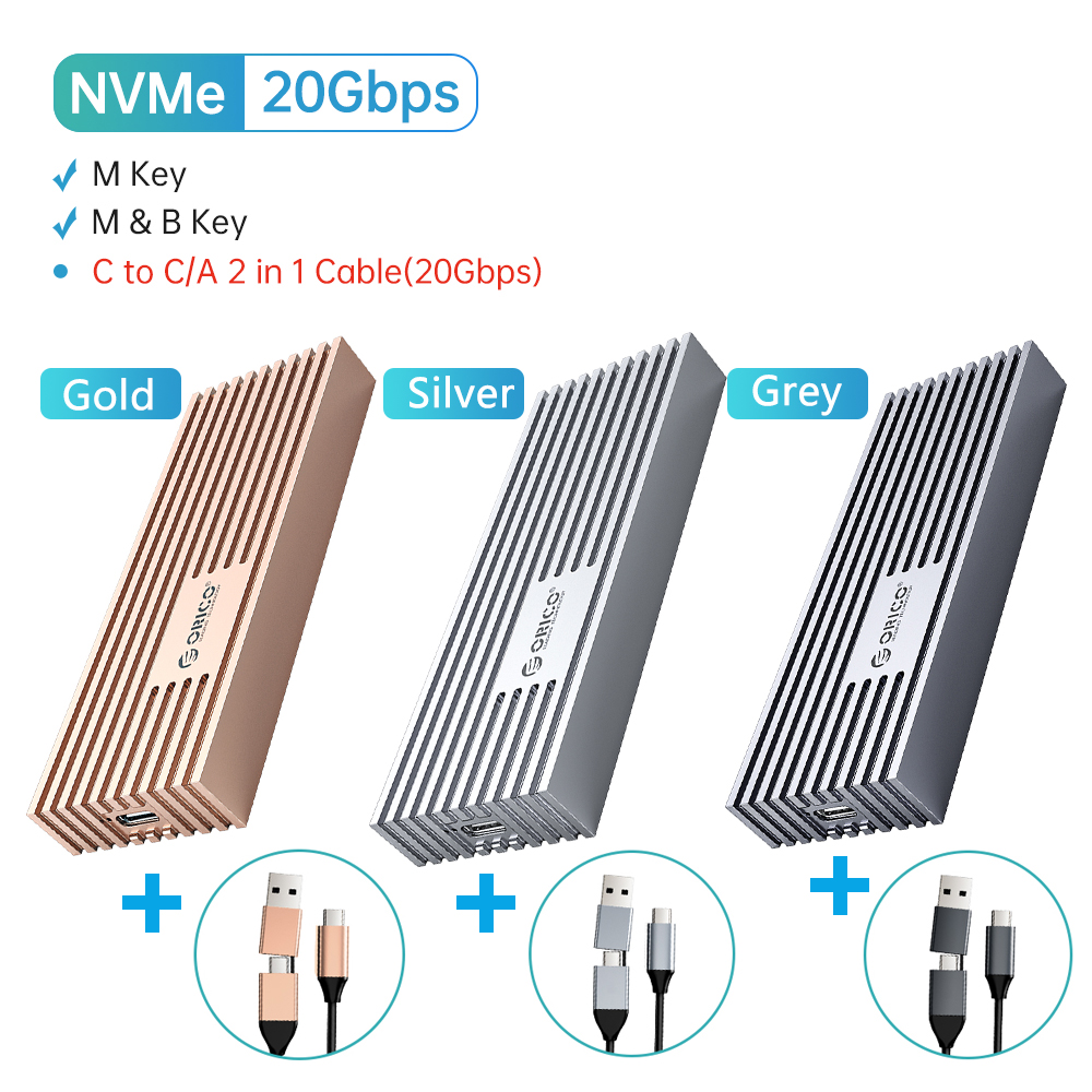 Orico 20gbps m.2 nvme ssd case with built-in cooling vest upgraded aluminum fast transimission type-c m2 nvme ssd enclosure