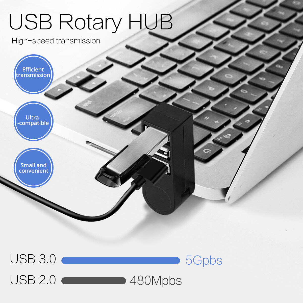 Bộ Chia USB FONKEN, Bộ Chuyển Đổi 3.0, Bộ Phân Phối Đầu Đọc Đĩa U Tốc Độ Cao Xoay 3 Cổng USB 2.0 Phù Hợp Phụ Kiện Cho Máy Tính Máy Tính Xách Tay Máy Tính Mac Mini