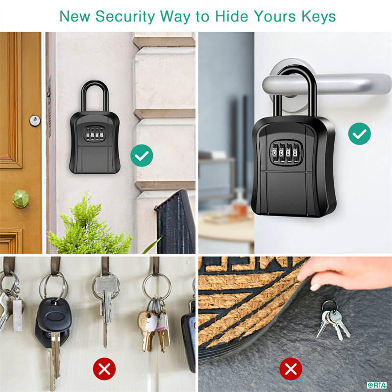 ORIA Key Storage Lock Box, 4 Digit Combination Key Safe Security Box 5 Keys Capacity for House Key Storage Combo Door Locker