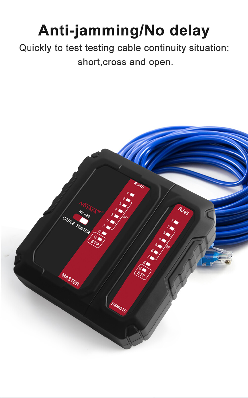 Cảm biến thông minh NF-466 Mạng Máy kiểm tra Cáp POE dây Checker Launcher & Receiver UTP & STP cáp dụng cụ kiểm tra tính liên tục RJ45/RJ11/R]12/CAT5/Cat6/Cat7 UTP dây công cụ kiểm tra điện thoại dây mạng Finder với chống bỏng bảo vệ