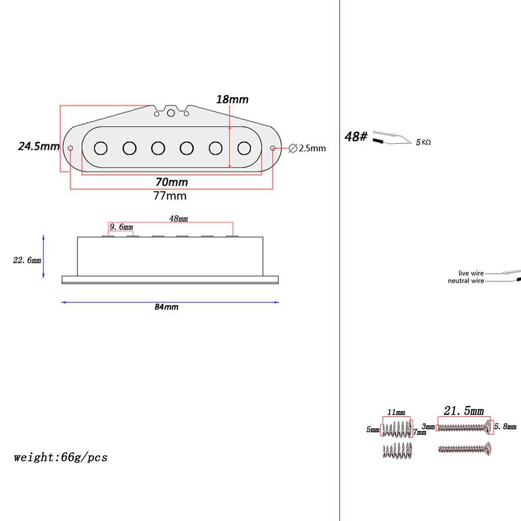 Baoblade Guitar Điện Pickup Đơn Coil Pickup Cho ST Guitar Khoảng Cách Cực 48 Mét