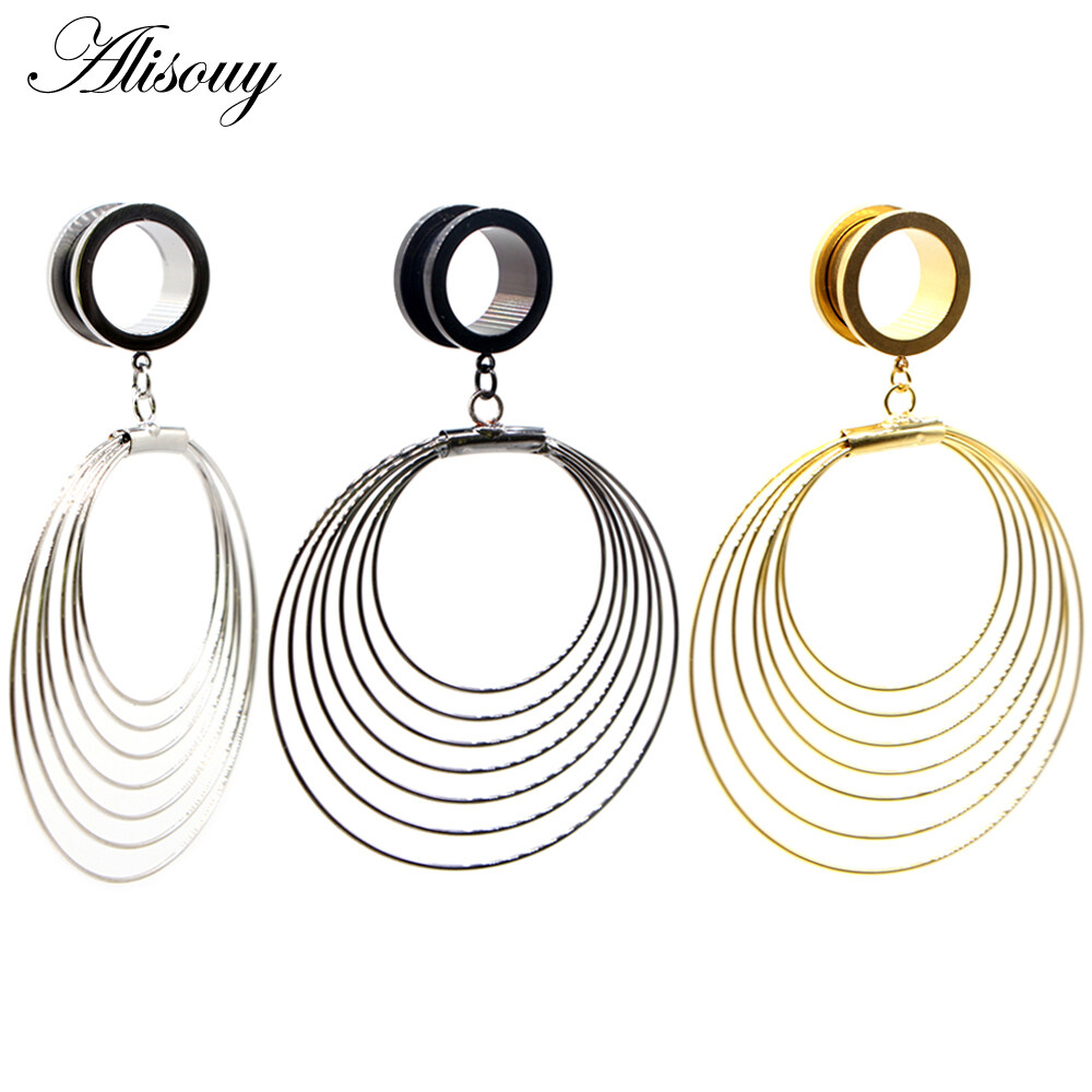 Alisouy 2 Cái Nút Xỏ Lỗ Tai Hình Tròn Bằng Thép Không Gỉ, Đường Hầm Đồ Trang Sức Cơ Thể Đồng Hồ Đo Giãn Nở Quà Tặng Thời Trang Cho Nữ