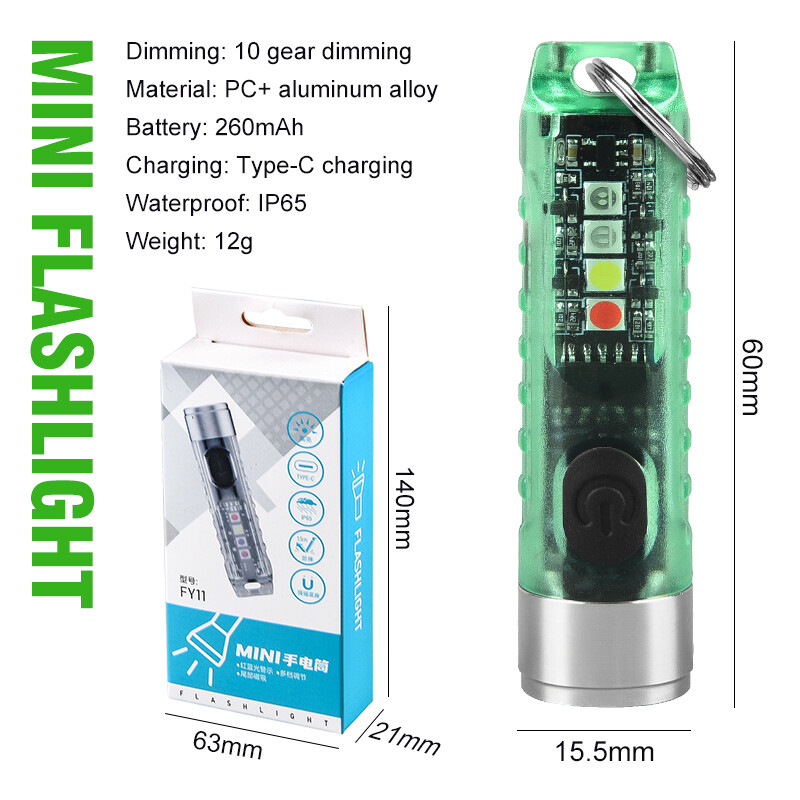 S11 Flashlight Mini Flashlight USB Rechargeable Keychain Flashlight Ultra Magnetic Keychain Torchlight LED Multi-function Waterproof Keychain Flashlight Portable Powerful Waterproof Magnetic Warning Camping Torch Light