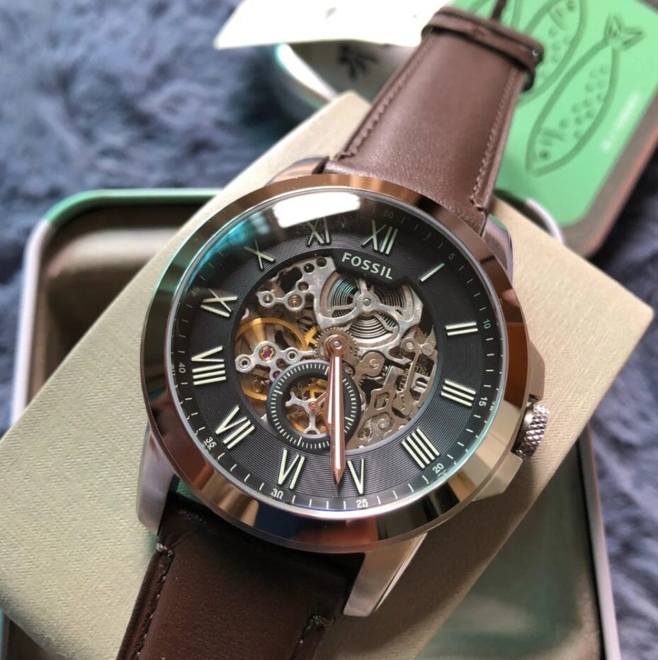 Fossil ME3095 Mens Grant Automatic See Through Leather Watch Round