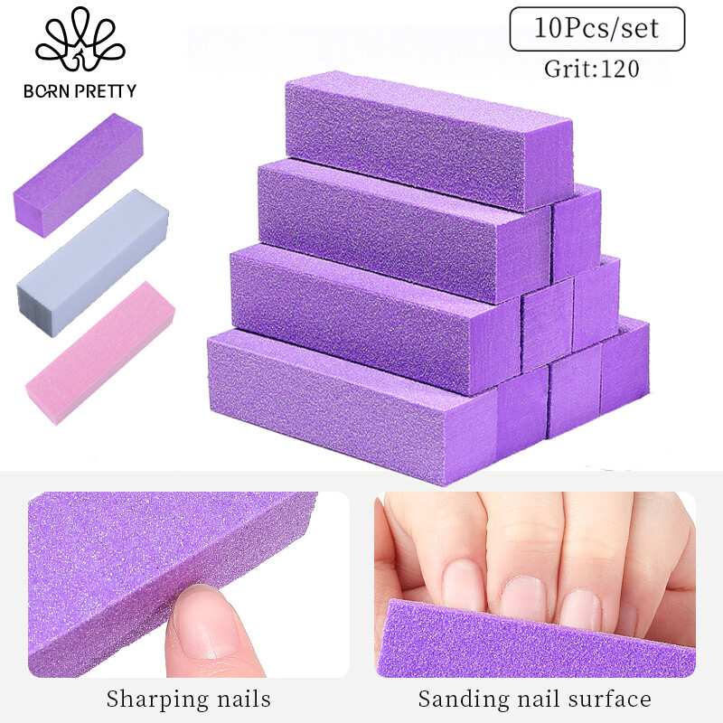 BORN PRETTY 10 Cái/bộ Giũa Móng Tay Màu Tím Trắng Hồng Khối Đệm Chà Nhám Dụng Cụ Chà Nhám Nghệ Thuật Làm Móng Tay Móng Chân Miếng Bọt Biển Đánh Bóng Dụng Cụ Mài Móng Chân Móng Tay