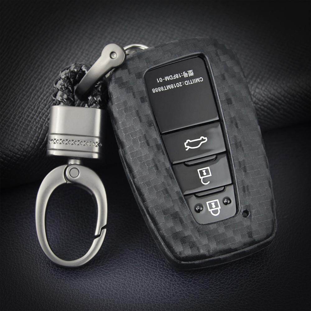 Car Key Case Fob Cover For Toyota 2018 2019 Chr Rav4 Prado Camry Corolla Prius Auris Carbon Fiber Silica Gel Key Ring Styling
