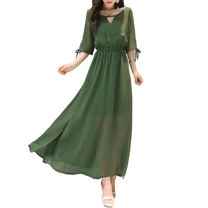 Women Avocado Green Dress Chiffon High 