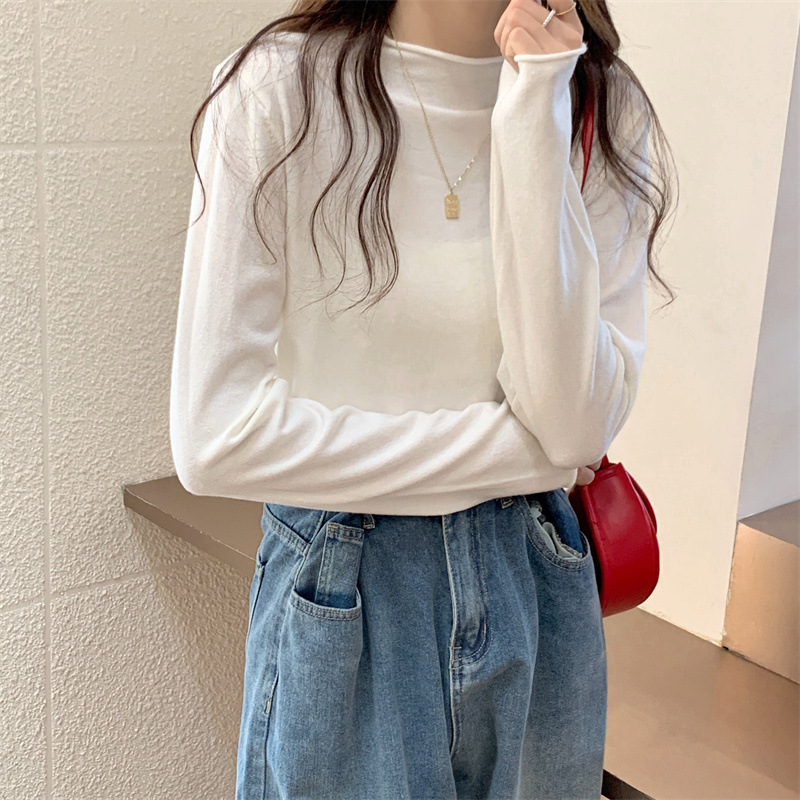 IELGY women's solid color half turtleneck long sleeve knitted bottoming shirt