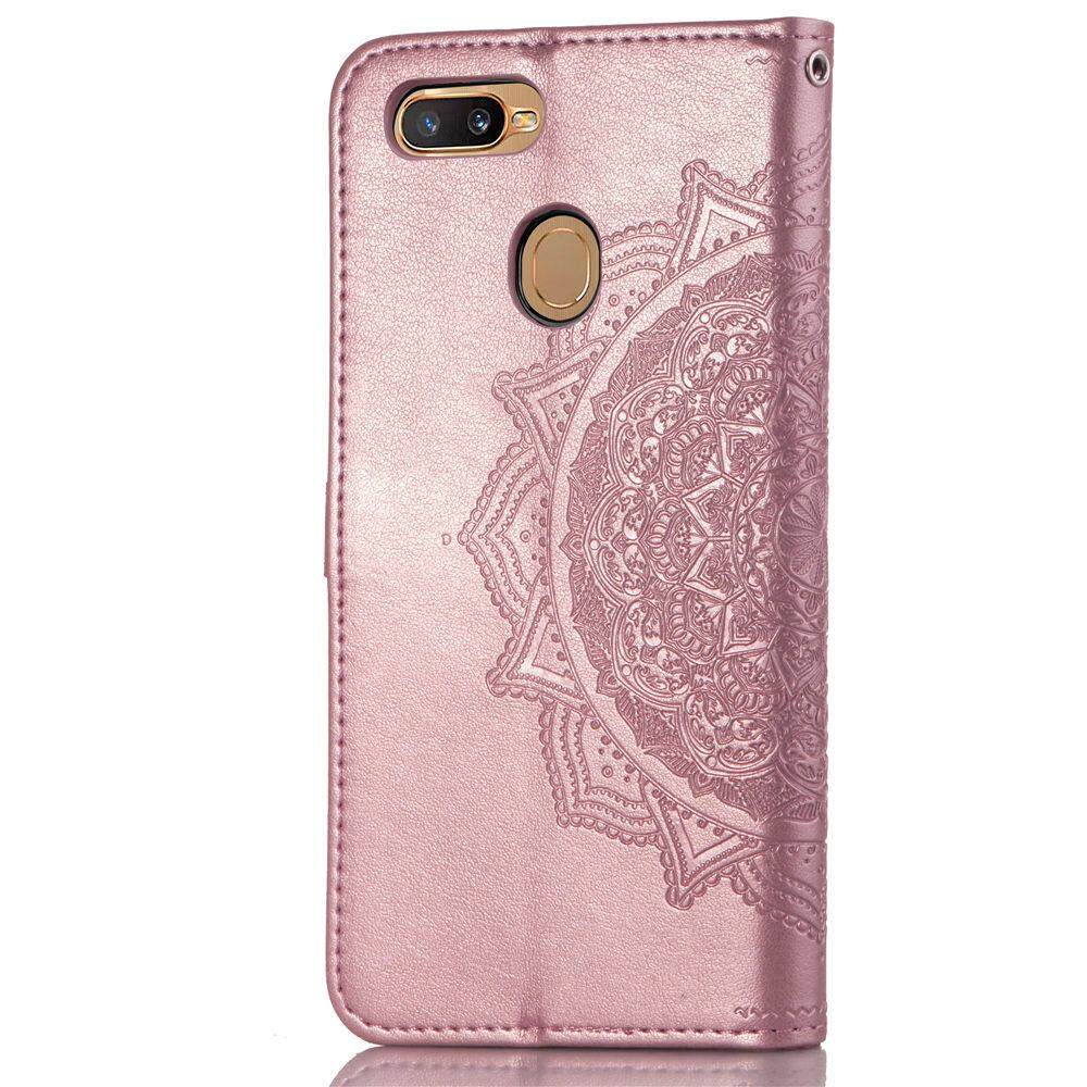 Cho OPPO A5s A3S A7 A83 A73 F11 F11 Pro F5 F7 F9 trường hợp, sang trọng 3D Relief hoa mạn đà la lật Ví da đứng Trường hợp với khe đựng thẻ và dây đeo tay Ví Ốp điện thoại Bìa