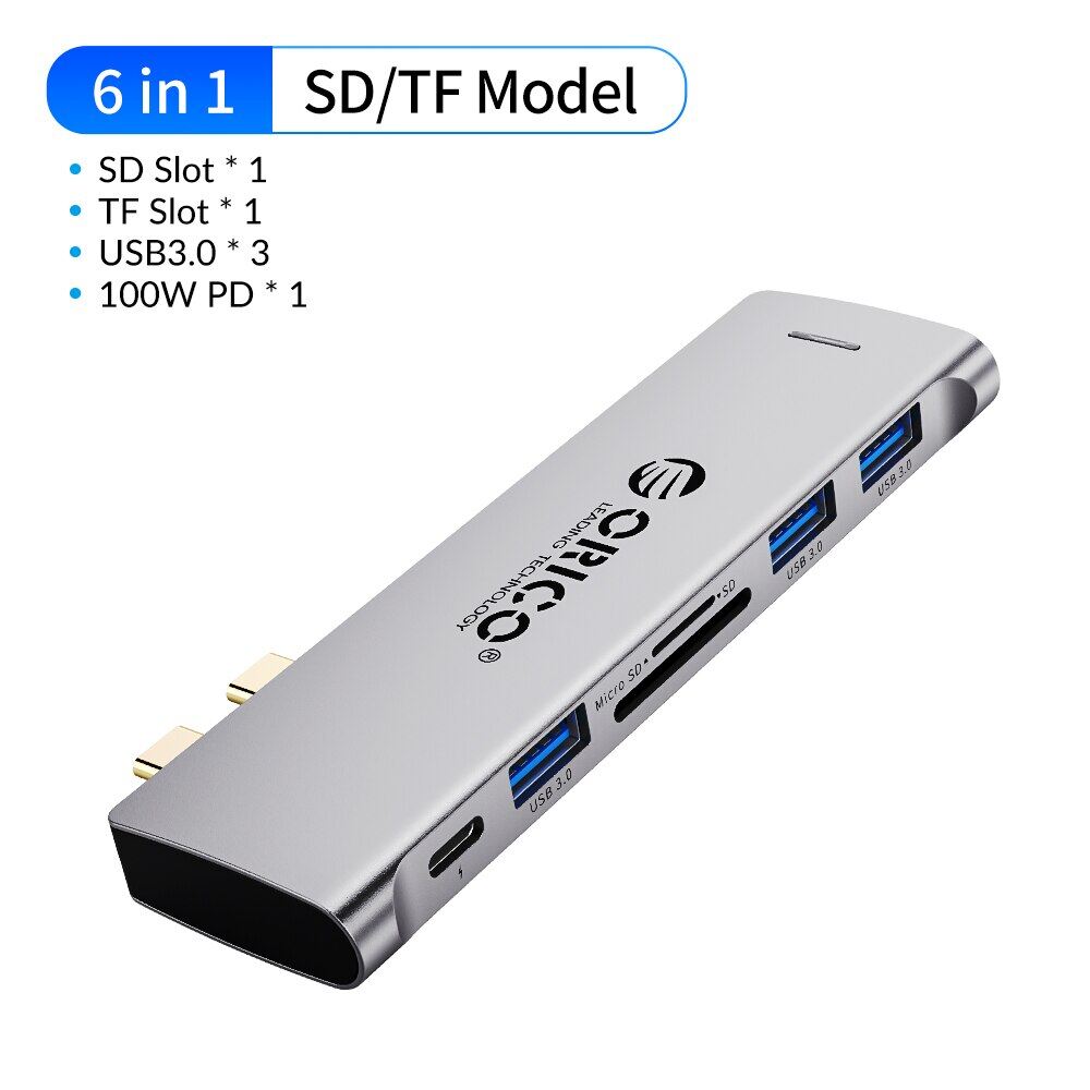 Orico usb type c hub dual usb-c to 8k hdmi-compatible rj45 usb3.0 pd sd tf reader for macbook pro air adapter thunderbolt 3 dock