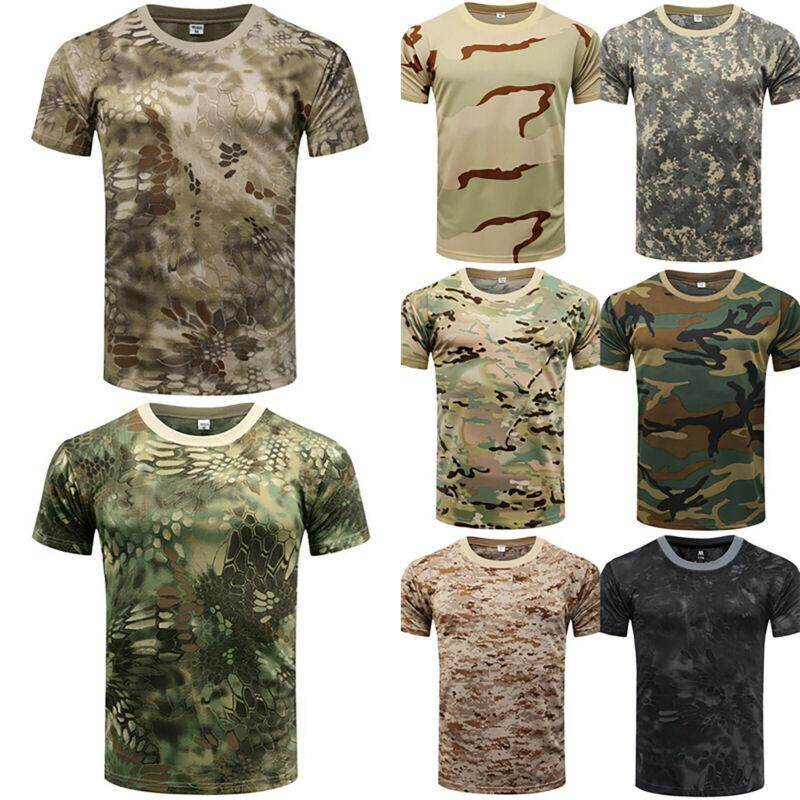 odetteli Mens Military Tactical Camouflage Camo T-Shirt Tunic Combat Beach Muscle Tee Top