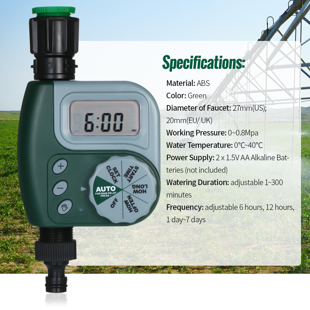 KKmoon Automatic Water Timer Outdoor Garden Irrigation Controller 1-Outlet Programmable Hose Faucet Timer Garden Automatic Watering Device without B-attery Green