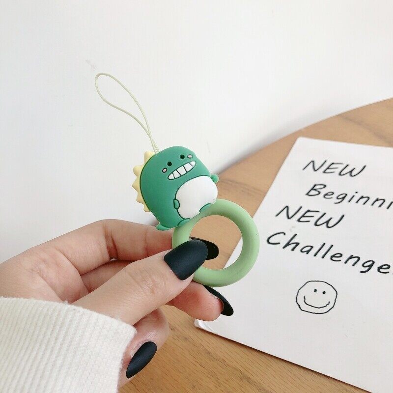 CrashStar Universal Thickened Silicone Mobile Phone Ring Cartoon Cute Fashion Short Lanyard Pieces Key Hanger Drop-Resistant Rabbit Dinosaur Continuous Line Cute Ring line Hot Sale