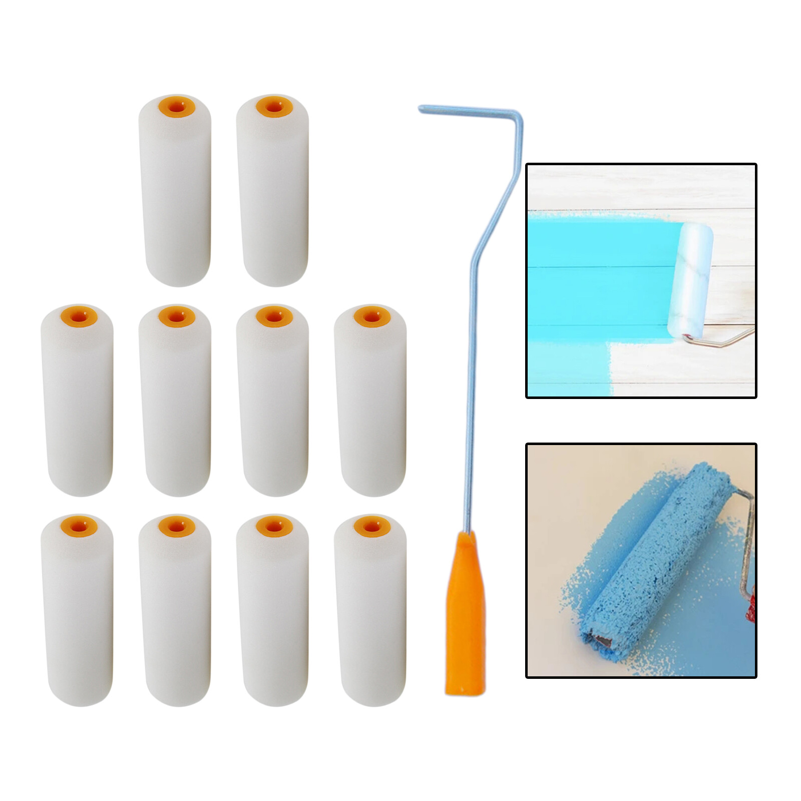 Baoblaze 10Pcs Paint Roller Cover Kit House Painting Supplies Multifunctional Sponge Paint Roller Wall Decor for Garden Household Wall Interior Door