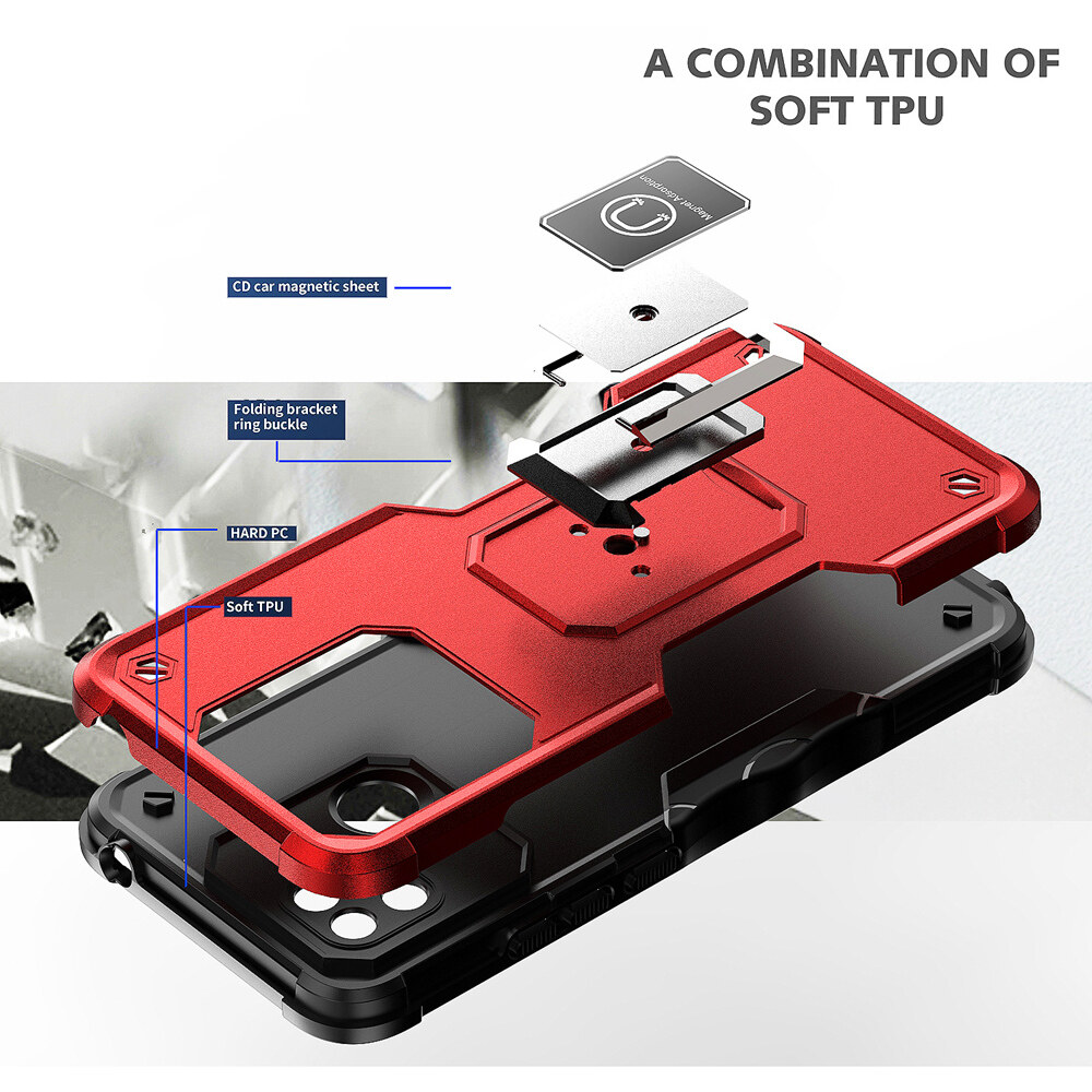 KEYSION Shockproof Armor Case for Redmi 10C 10A Ring Stand Phone Back Cover for Xiaomi Redmi Note 9 Pro 9S