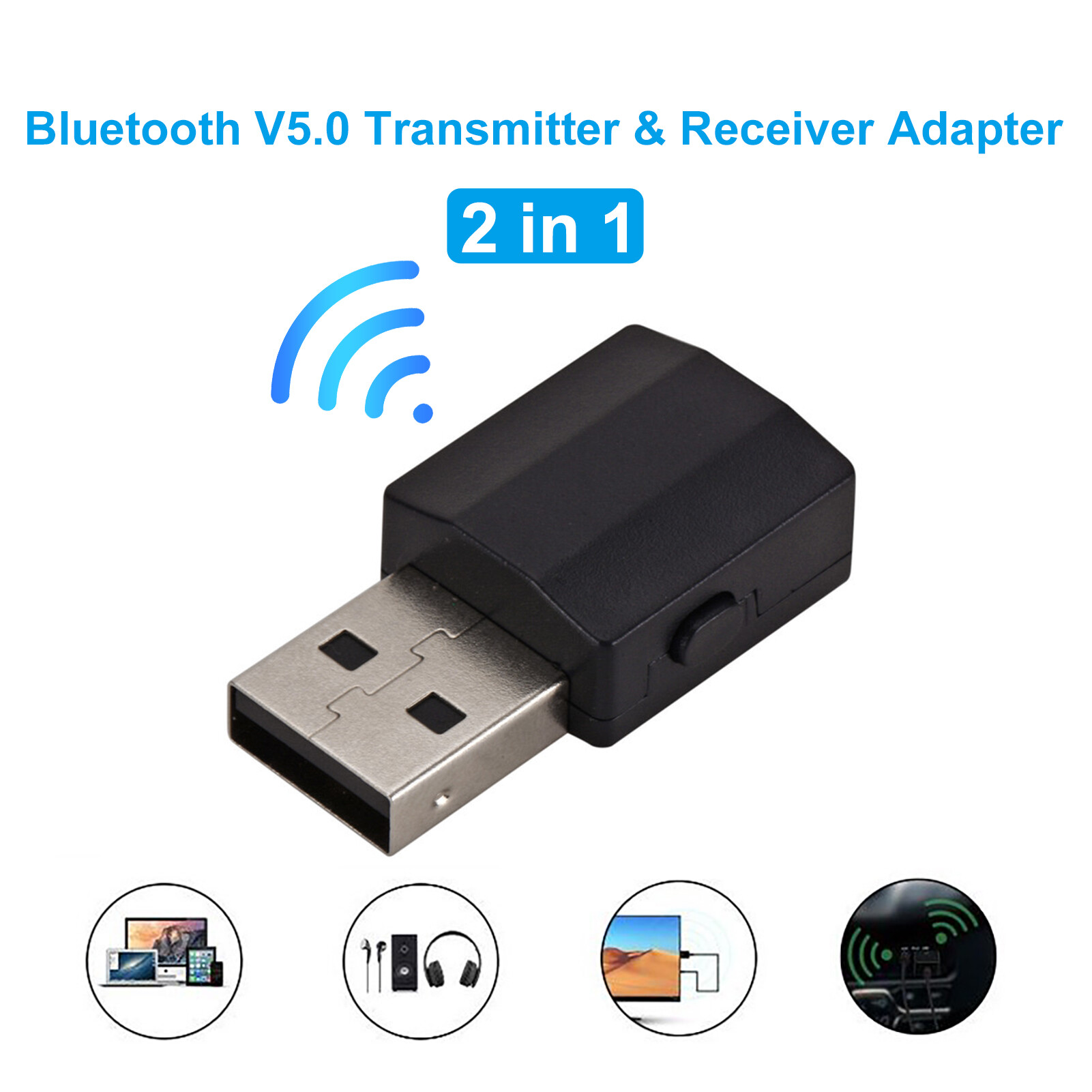 2 in 1 USB Bluetooth 5.0 Audio Transmitter Receiver Adapter for TV/Car/Computer