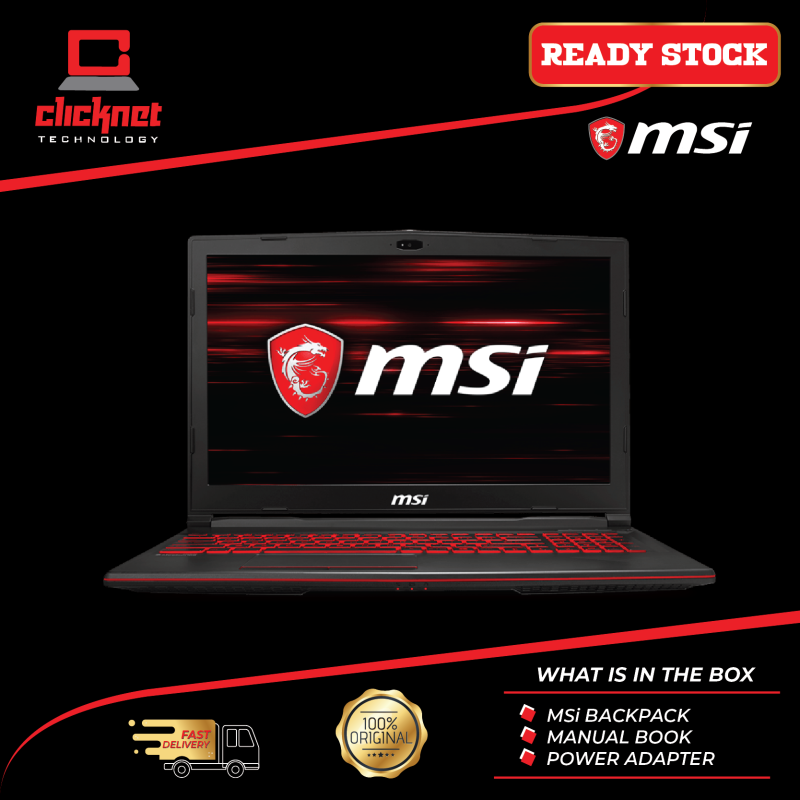MSI GL63-8RCS-058 15.6 FHD Gaming Laptop (i5-8300H, 8GB, 256GB, GTX1050 4GB, W10 15.6 FHD IPS) Malaysia