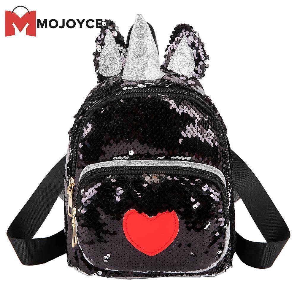 MOJOYCE Ear Horn Decor Travel Backpacks Cute Kids Sequins Knapsack Heart Rucksack