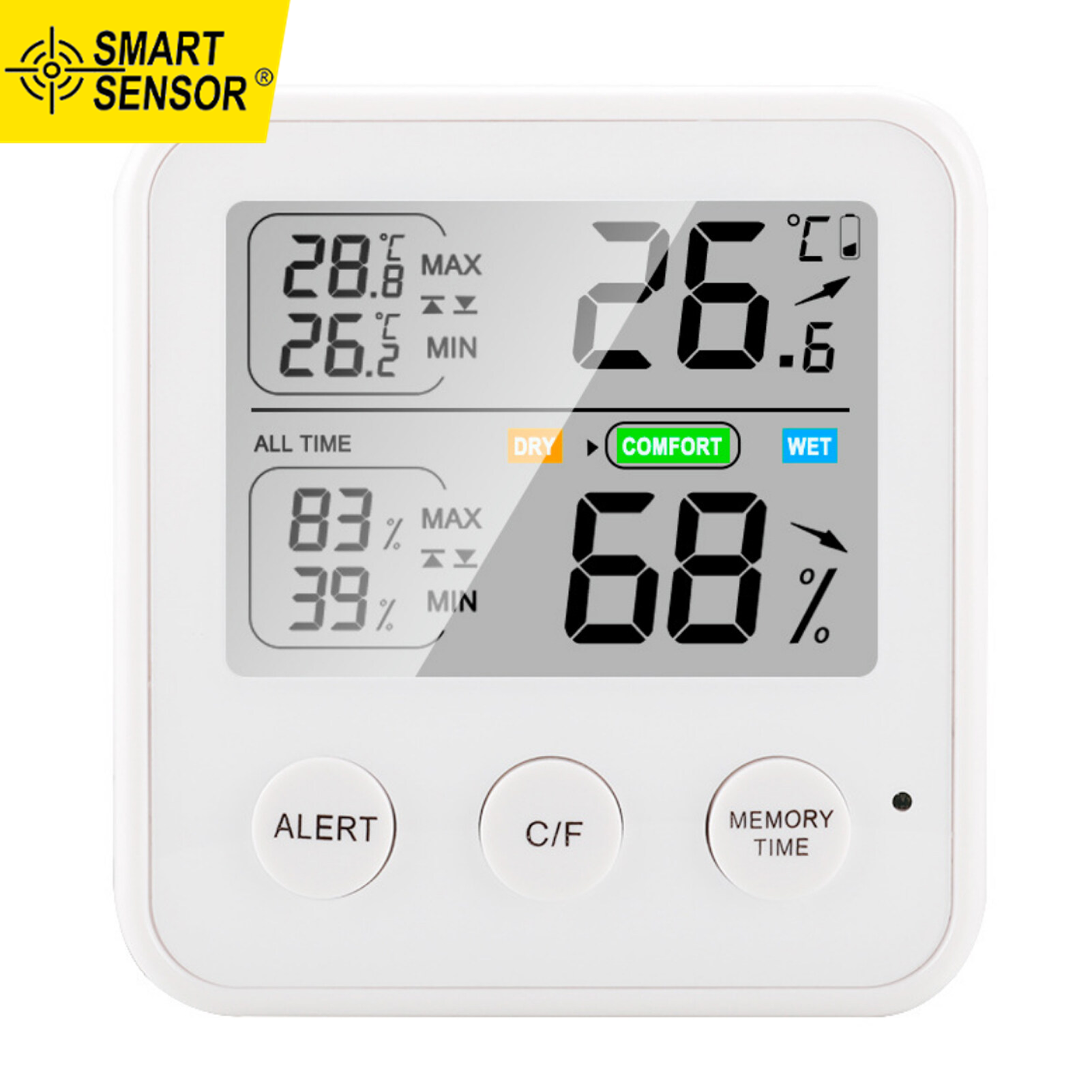 Smart Sensor High Precision Magnetic Thermometer Hygrometer Digital Thermo-Hygrometer with LCD Screen °C/°F Switchable All-Time/24-Hour Maximum Minimum Temperature Humidity Comfort Reminder Function