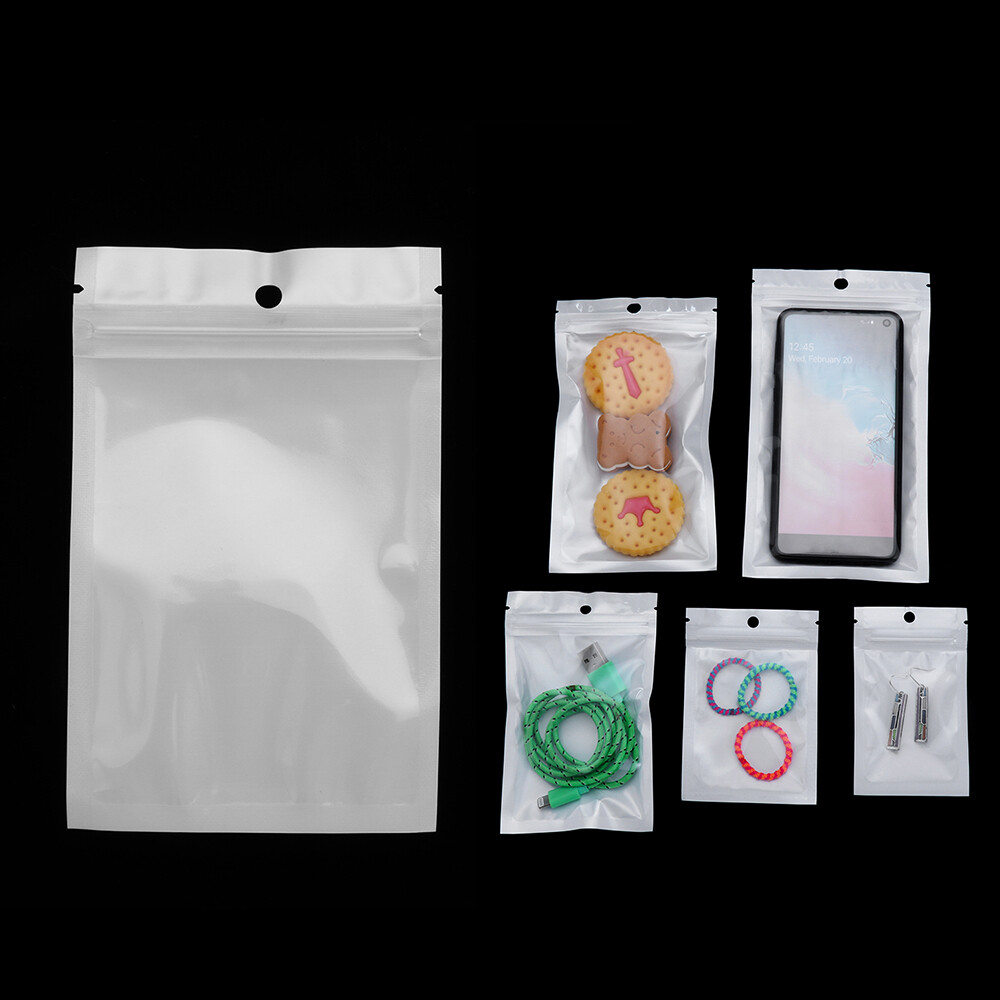 Bộ 100 Ngọc Trai Túi Ziplock Trắng/Trong Suốt Tự Hàn Kín Dây Kéo Nhựa Bán Lẻ Túi Túi Bảo Quản