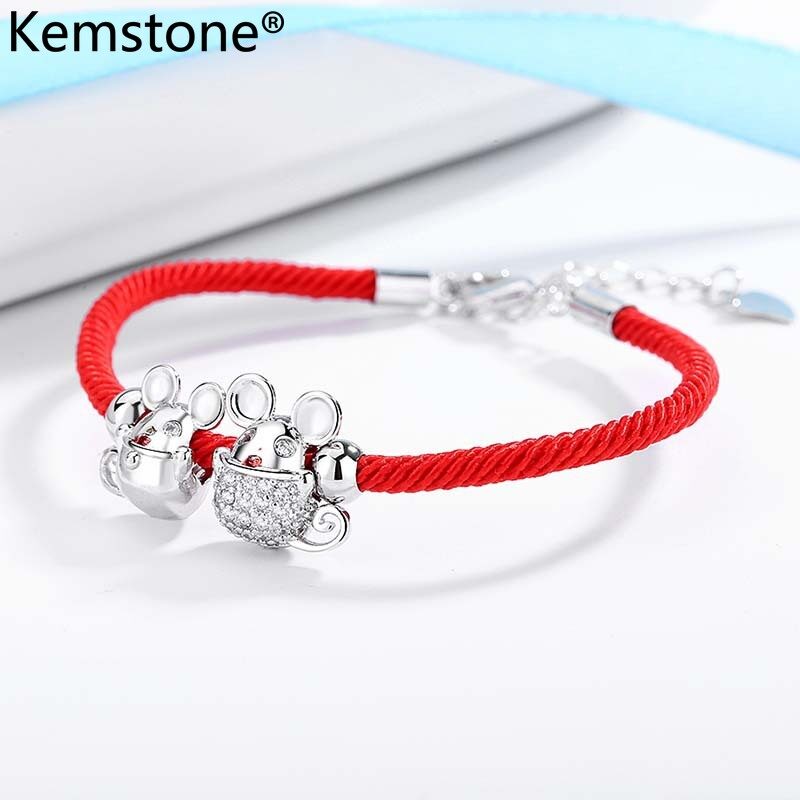 Kemstone Simple Gold/Silver/Rose Gold Plated Cute Double Mouse Link Bracelet New Year Jewelry Gift for Women Girls