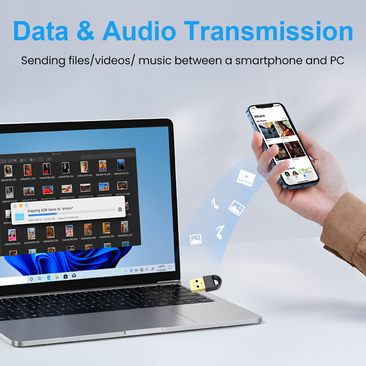 FONKEN Bộ Chuyển Đổi Bluetooth 5.3 Cho Máy Tính USB Bluetooth 5.3 Bộ Thu Dongle Cho Loa Chuột Bàn Phím Bộ Phát Nhạc Âm Thanh