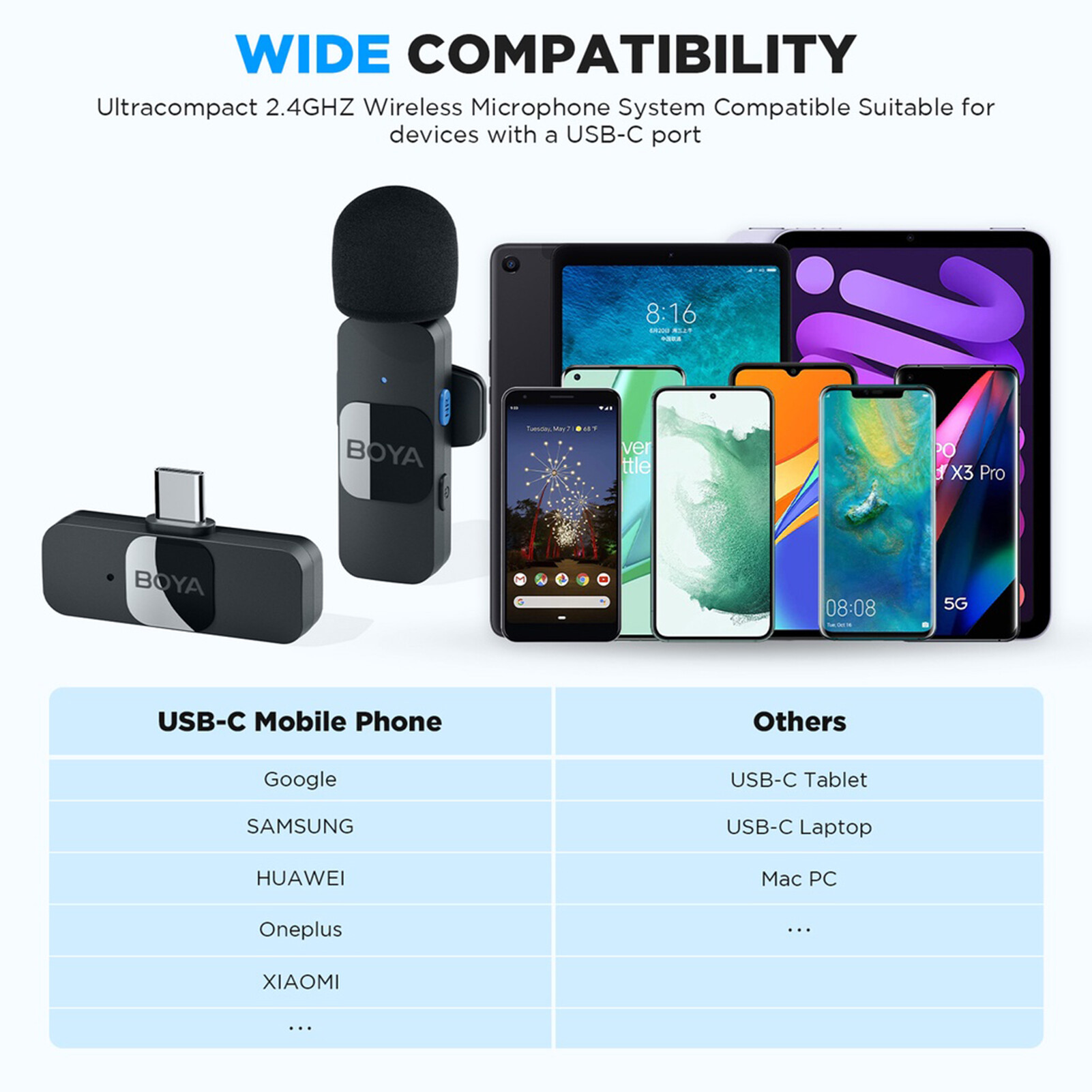 BOYA BY-V10 Hệ Thống Một Kích Hoạt 2.4G Mic-rô Không Dây Kẹp Điện Thoại Micro Đa Hướng Mini Micro Cài Ve Áo Tự Động Ghép Nối Thông Minh Giảm Tiếng Ồn 50M Phạm Vi Truyền Tín Hiệu Thay Thế Cho Huawei Kiểu Samsung-C Điện Thoại Thông Minh Android