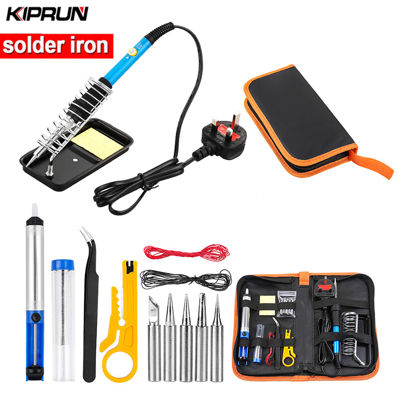 KIPRUN Soldering Iron Kit Electronics 15 Pieces Set 60W Adjustable Temperature Welding Tool, 5 Soldering Tips, Desoldering Pump w/ heater, Soldering Iron Stand, Tweezers, Excellent for Home
