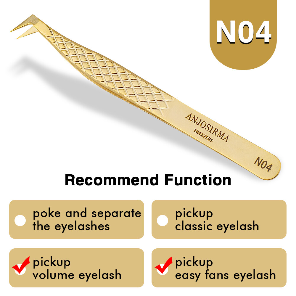 ANJOSIRMA Golden Eyelashes Tweezers High Precision Stainless Tweezer