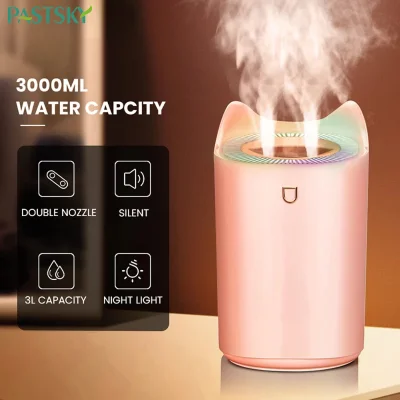 PASTSKY 3000ml Air Humidifier USB Dual Mist Ultrasonic Aroma Diffuser Mist Maker with Colorful LED Lights Office Home Desktop Air Purifier