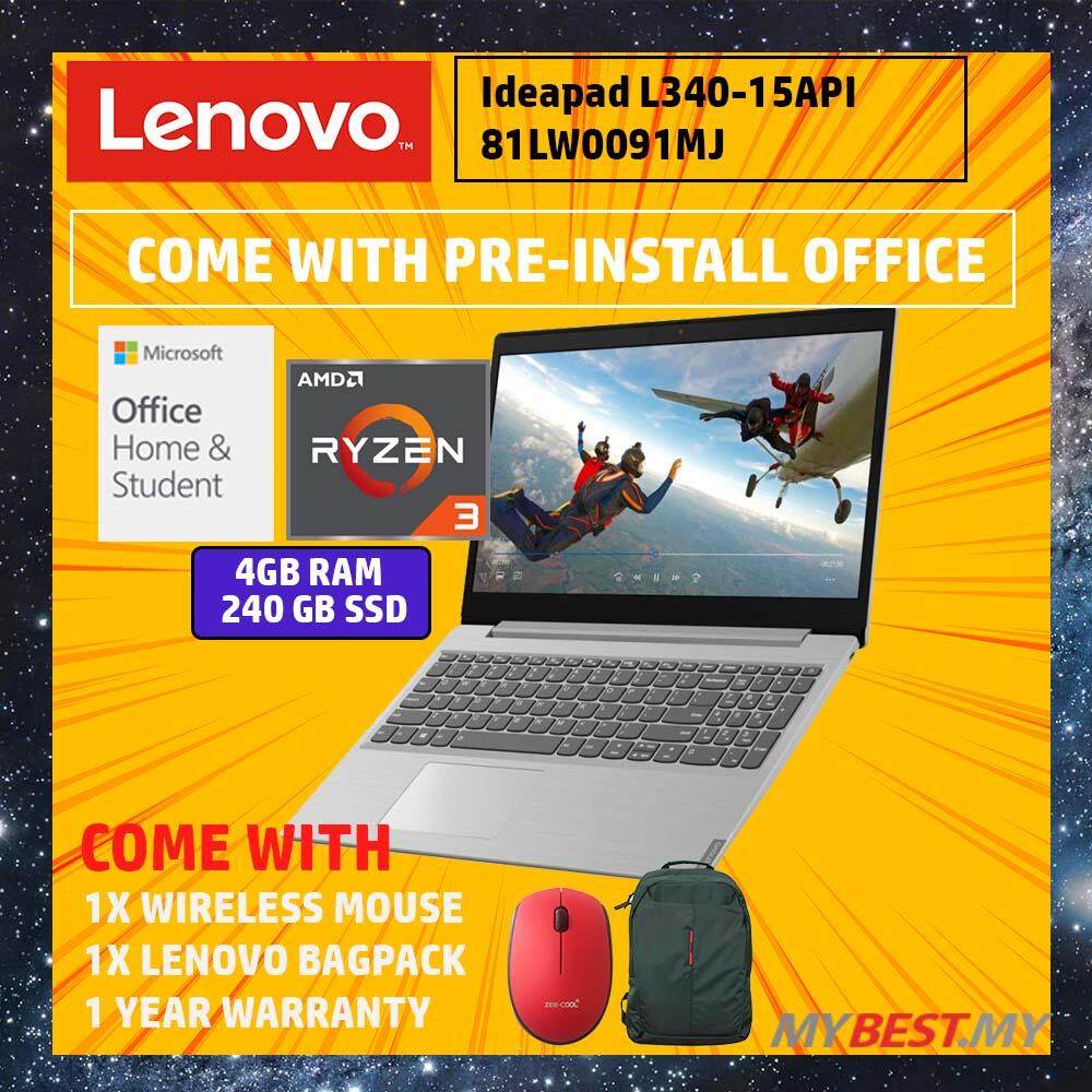 Lenovo Ideapad L340-15API 81LW0091MJ 15.6 Laptop Platinum ( R3 3200U, 4GB, 256B, Integrated, W10, H & Student ) Malaysia