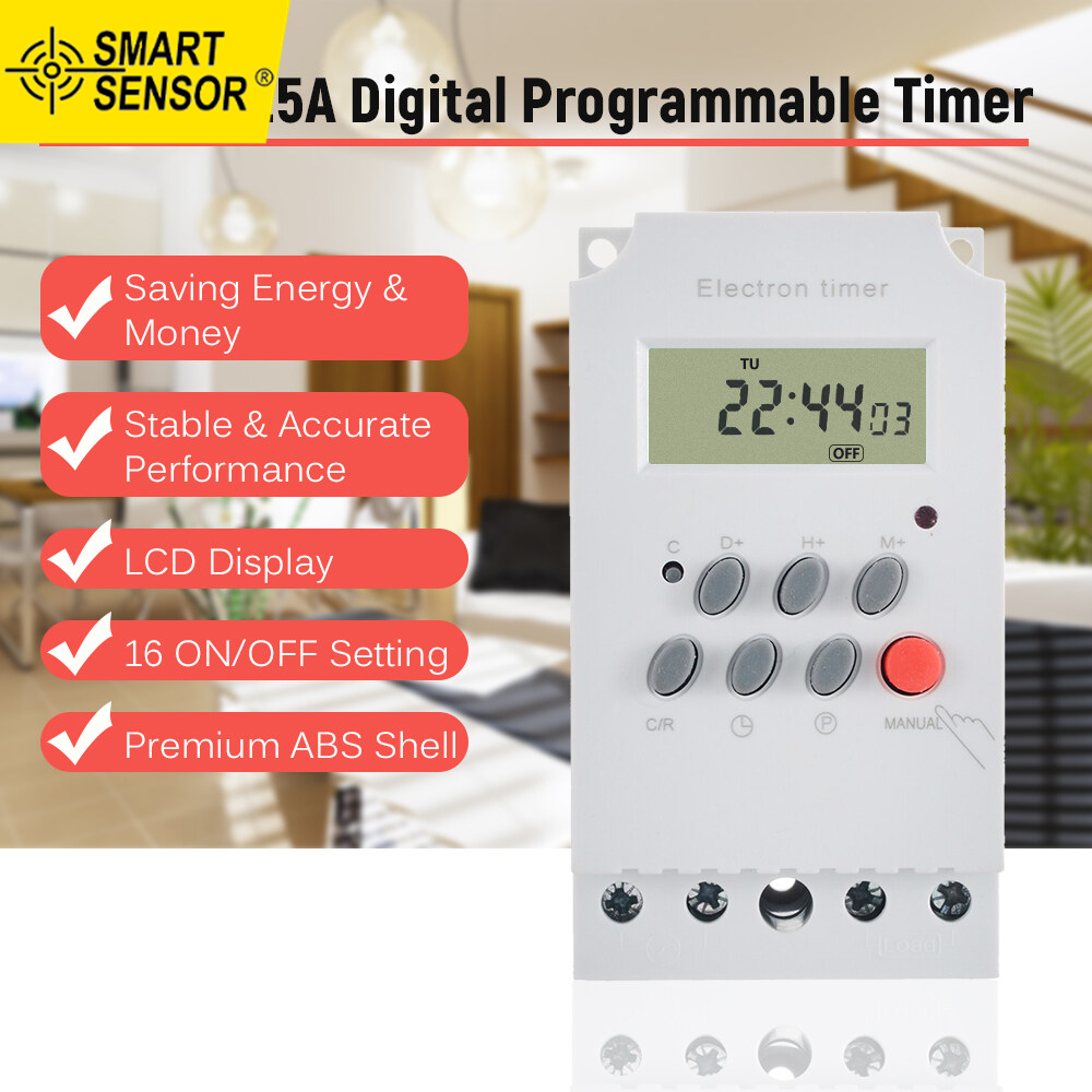 Smart Sensor AC 220V 25A Digital Programmable Timer Din Rail Electronic Timer Time Switch Controller with LCD Display Clock