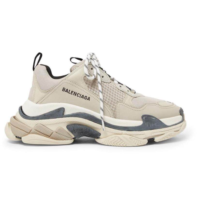 Balenciaga_Triple S Chính Hãng Thương Hiệu Mới Xác Thực Kaki Phối Lưới Da Giày