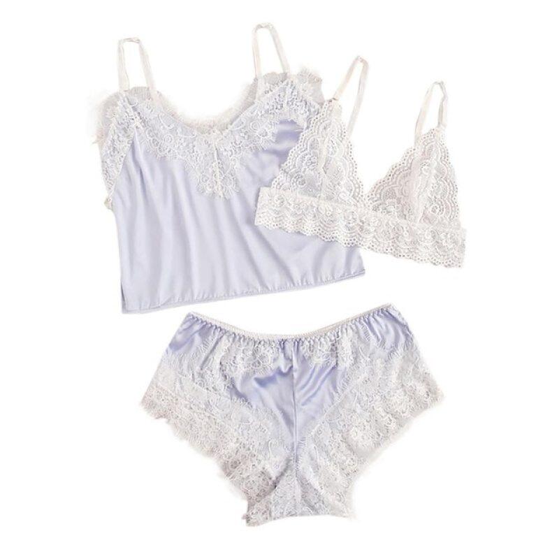 Nơi bán Phụ Nữ Mùa Hè 2019 Sexyˉ Đồ Lót Ren Áo Ngực + Áo + Đồ Lót Bộ Đồ Ngủ Cắt Xẻ Bộ Đồ Ngủ Nữ Set Quần Áo Ngủ Gia Đình