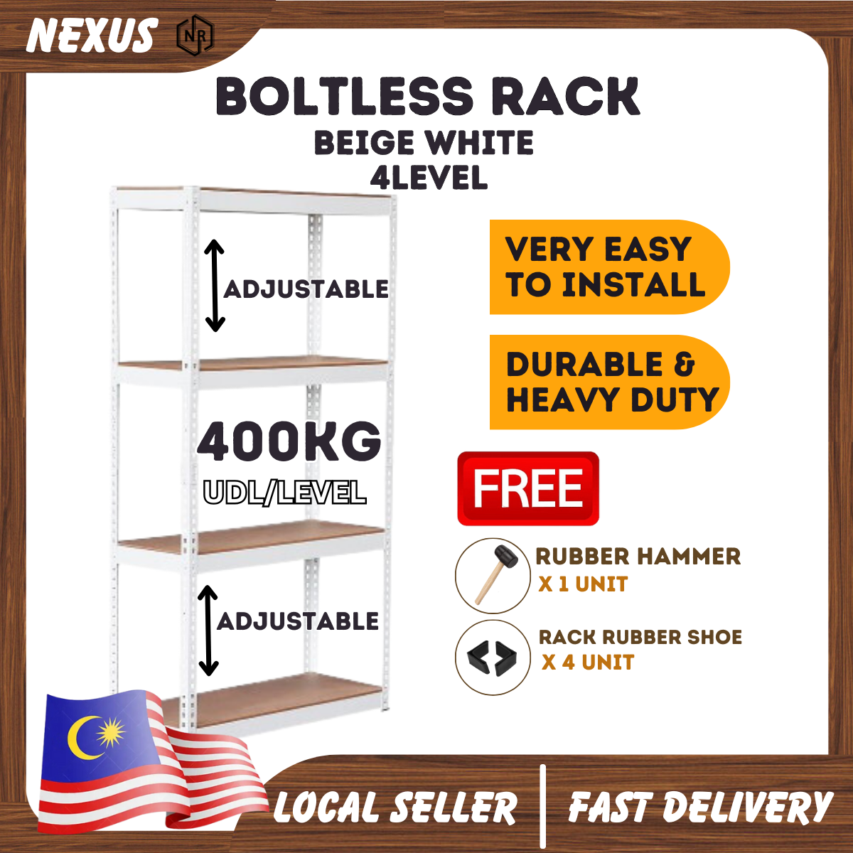 NEXUS [Beige] 4level Heavy Duty Rack 1200kg Rak Besi Serbaguna Rack ...